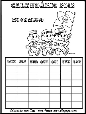 7E7E11 novembro - Calendário de 2012 Turma da Mônica para Imprimir e Colorir