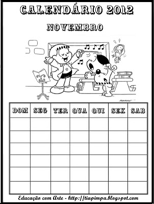 7E7E11 novembro2 - Calendário de 2012 Turma da Mônica para Imprimir e Colorir