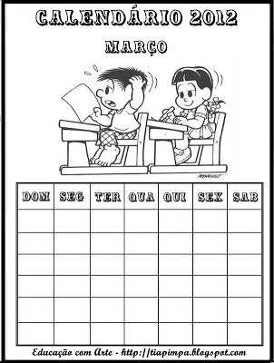 7E7E3 MA7E1 - Calendário de 2012 Turma da Mônica para Imprimir e Colorir