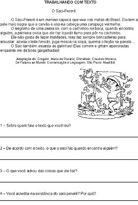 lenda - Atividades de interpretação e produção de textos educação infantil