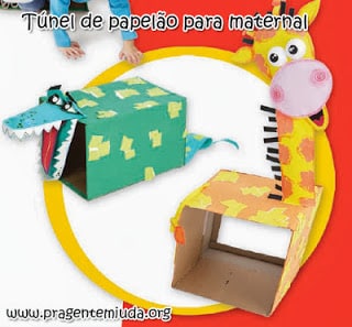 tunel de papelão2 - Passo a Passo - Ensinando a fazer um túnel com diversos materiais para maternal