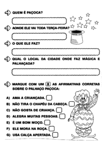 interpretacao texto poema palhaco pacoca 1p 214x300 - Atividades para alfabetização: músicas e poemas com rimas