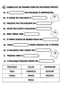 interpretacao texto poema palhaco pacoca 2p 214x300 - Atividades para alfabetização: músicas e poemas com rimas