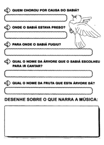 interpretacao texto poema sabia 214x300 - Atividades para alfabetização: músicas e poemas com rimas