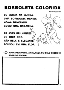 poema borboleta colorida 214x300 - Atividades para alfabetização: músicas e poemas com rimas