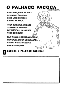 poema palhaco pacoca 214x300 - Atividades para alfabetização: músicas e poemas com rimas