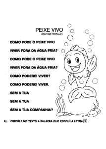 poema peixe vivo 214x300 - Atividades para alfabetização: músicas e poemas com rimas