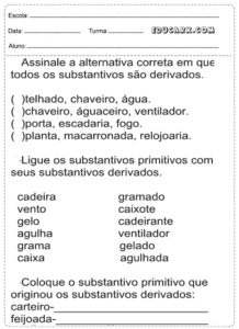 Atividades sobre Substantivos Primitivos e Derivados 2 218x300 - Atividades sobre Substantivos Primitivos e Derivados