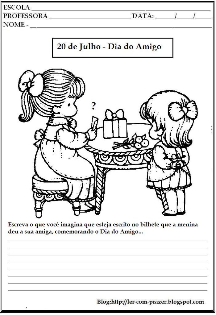 Atividades sobre o Dia do Amigo 20 de Julho Atividades escolares