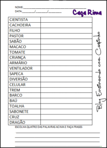 Caça a rima: Atividade escolar envolvendo rimas