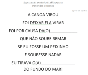 nome e parlenda 2 300x256 - Sequência Didática: A canoa virou - Cantiga Infantil